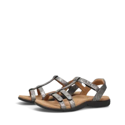 Taos Footwear Soft Support Sandals*Trophy 2 Pewter Embossed