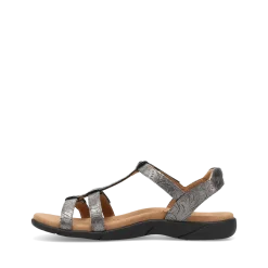 Taos Footwear Soft Support Sandals*Trophy 2 Pewter Embossed