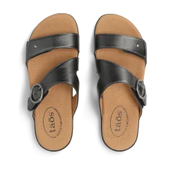 Taos Footwear Soft Support Sandals*Westside Black Metallic